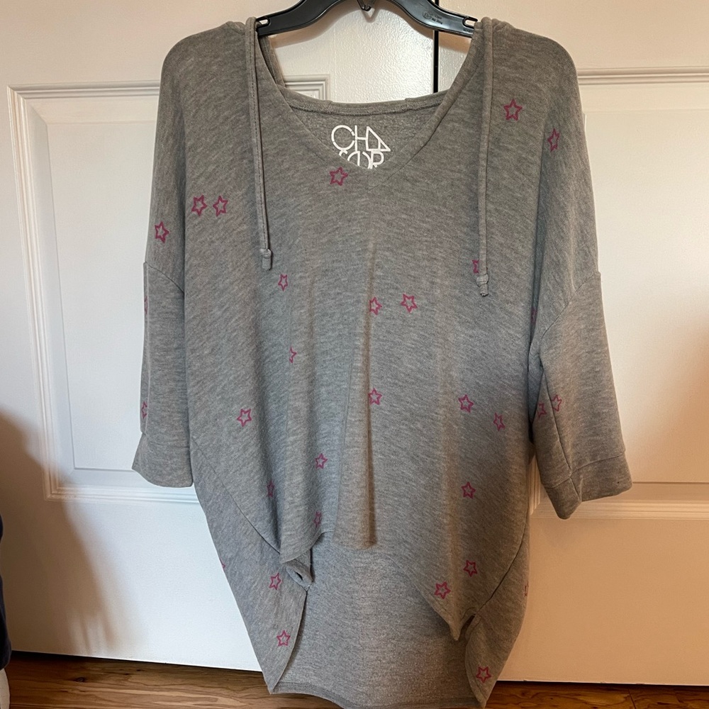 CHASER star print Gray hoodie with crop sleeves